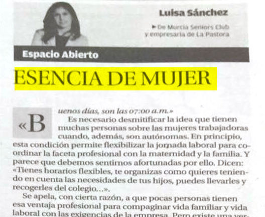 ESENCIA DE MUJER. Luisa Sánchez. Artículo publicado en La Opinión